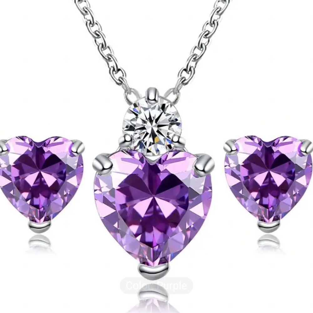 Heart ❤ Shaped Stud Earrings & Necklace Set. NWT